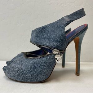 Alexander McQueen Zipper Peep Toe Platform Slingback in Blue Size 39 1/2